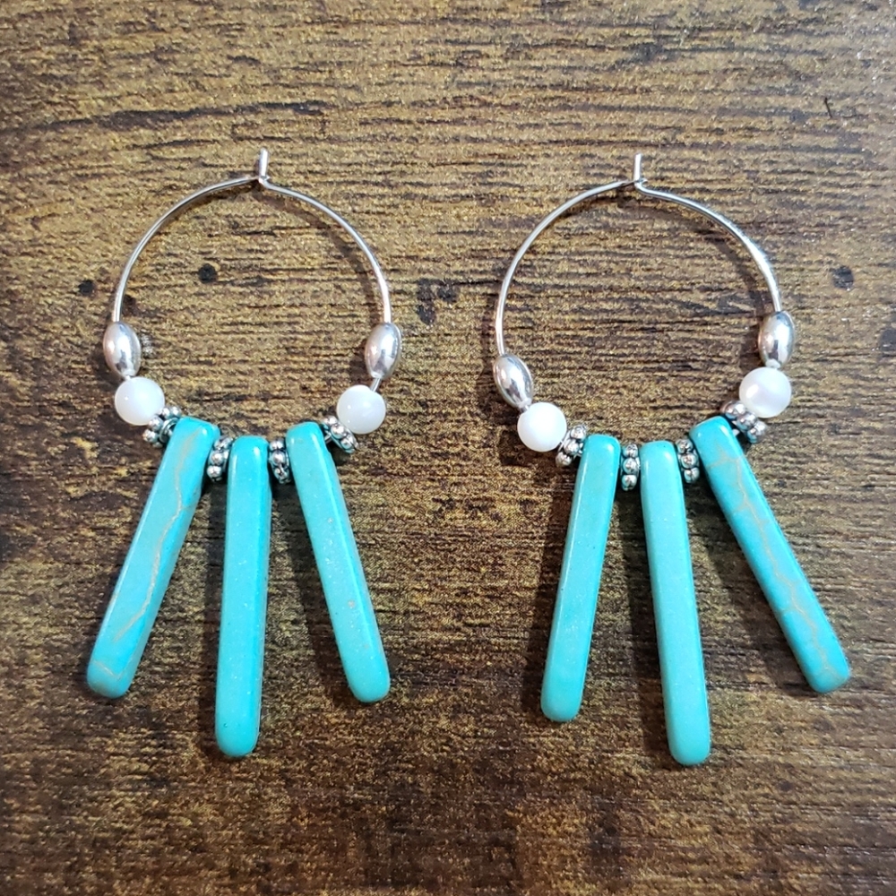 Boho hoop earrings, dangle earrings, turquoise